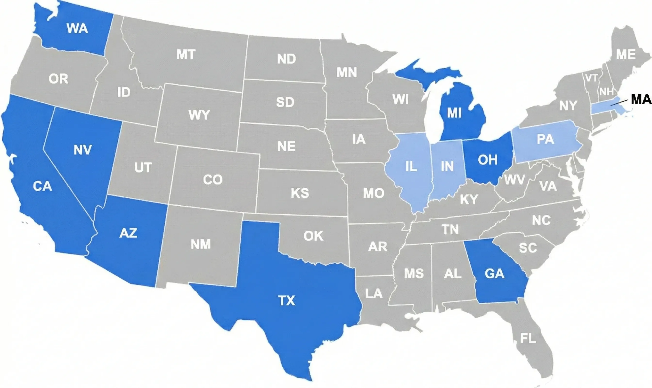 Float Health state availability map showing coverage across the United States